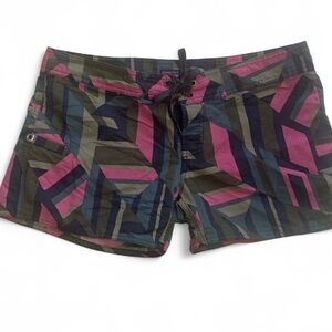Patagonia Women's Geometric Board Shorts in Olive, Pink & Navy